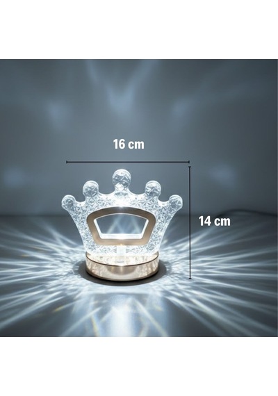 Buffer Kral Tacı Model Kristal Led Masa Lambası Dokunmatik, 3 Renk Işık Modlu, Şarjlı Mi Çok Renkli