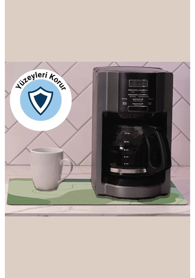 Valerine Life Kahve Makinesi Matı Sıvı Geçirmez Kaymaz Yıkanır Çaycı Çay Espresso Makinesi Pad 35x45 Yeşil