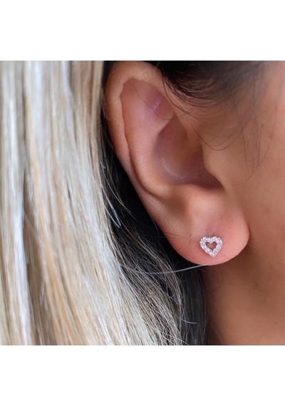 Simurg Jewellery 14 Ayar Beyaz Altın Kalp Küpe