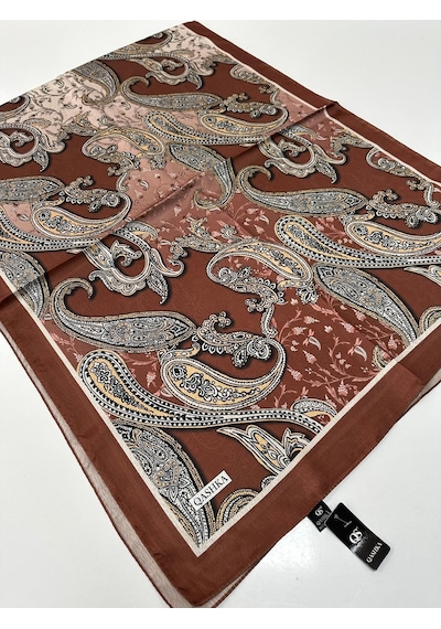 Qashka Saten İpek Şal Etro Desen Lbt0118-41288 Çok Renkli