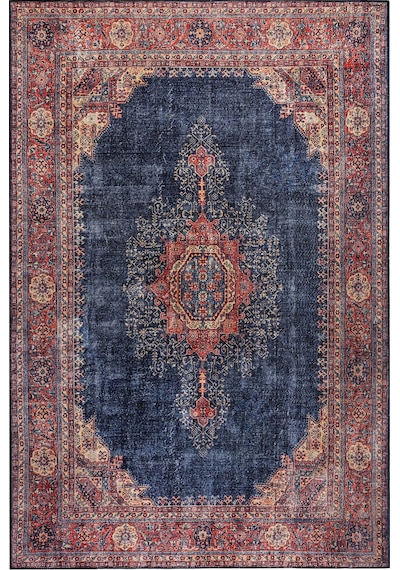 Blues Vintage Desenli Dokuma Taban Dekoratif Lacivert Halı (Al 26