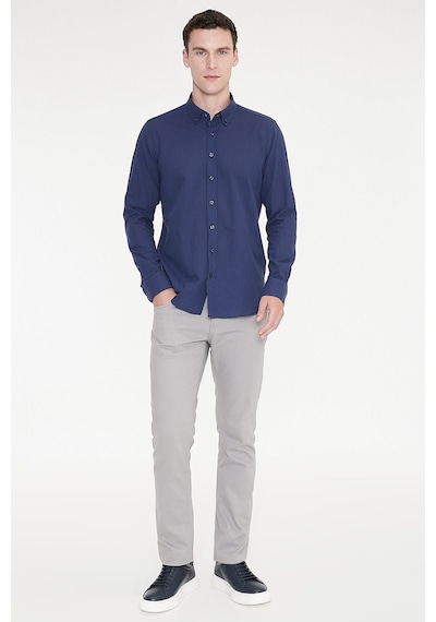 AC&Co / Altınyıldız Classics Erkek LACI Tailored Slim Fit Dar Kesim Düğmeli Yaka %100 Pamuk Gömlek Lacivert