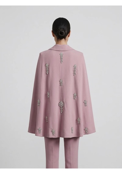 Crystalia Sırtı Taş İşlemeli Ve Pelerin Detaylı Kruvaze Blazer Ceket Pembe