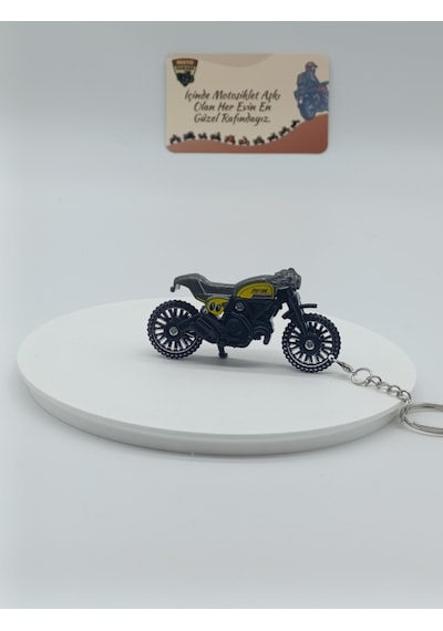 Scrambler Motosiklet Metal Anahtarlık Füme Sarı - Diecast Cafe Racer Motor Figürü