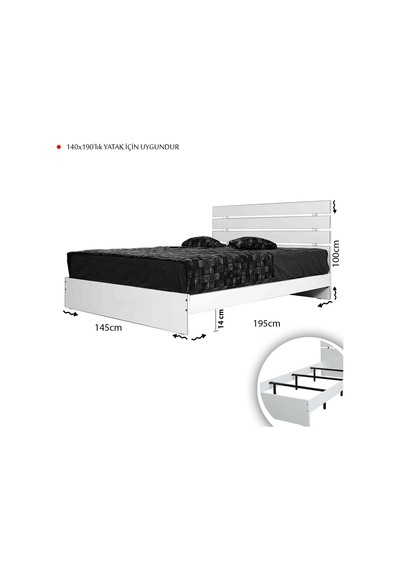 Pasifichome Huga Çift Kişilik Beyaz Ahşap Karyola Komodin Takım 140X190 Cm