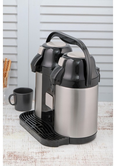 Cooker Termos 5 Lt. Çiftli Çelik Pompalı Çay Termosu - Su Termosu Siyah