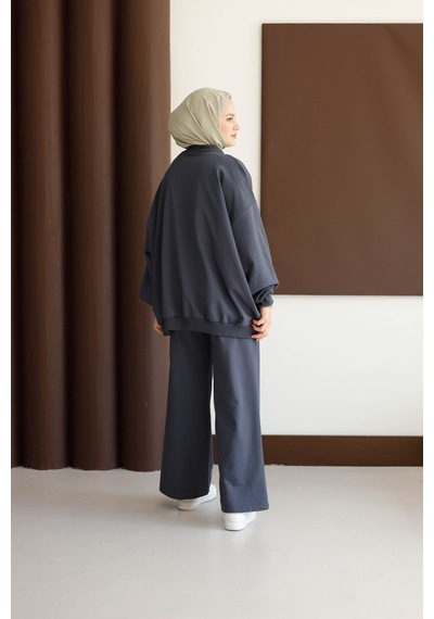 Moonsc Kadın Oversize 2 İplik Tesettür Takım Gri