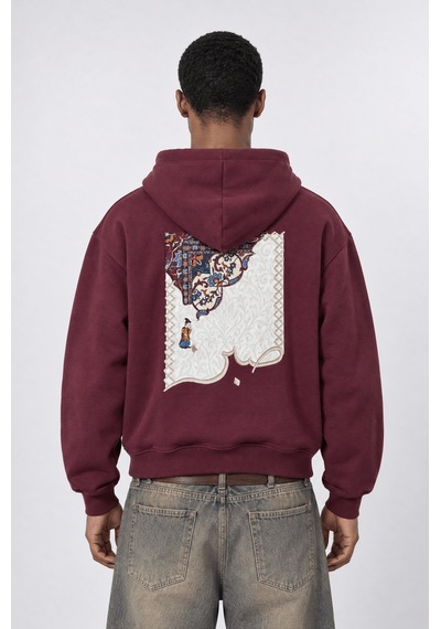 Respire Erkek Sabr Patch Detaylı Oversize Hoodie Bordo