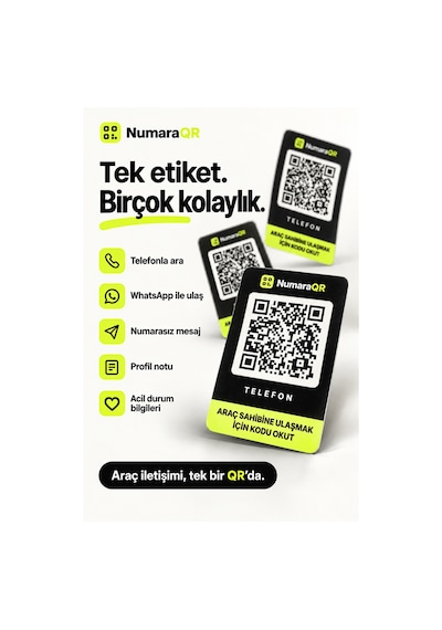 10 Lu Qr Kodlu Numaratör Seti Araç Ve Motosiklet Qr Etiket Park Numaratörü 8,5x5,5 Cm Siyah Numaraqr