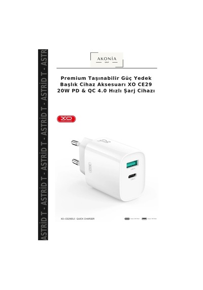 Premium Taşınabilir Güç Yedek Başlık Cihaz Aksesuarı Xo Ce29 20w Pd & Qc 4.0 Hızlı Şarj Cihazı