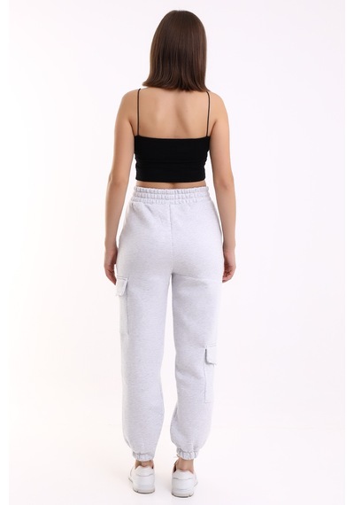 Winmoda34 Kadın Jogger Kalın 3 İplik Yandan Cepli Kargo Eşofman Altı Griii