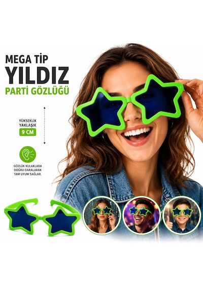 Mega Tip Yıldız Parti Gözlüğü Yeşil Renk 5691 "