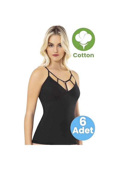 Tezzgelsin Kadın 6'lı Ip Askılı Modelli Atlet Siyah
