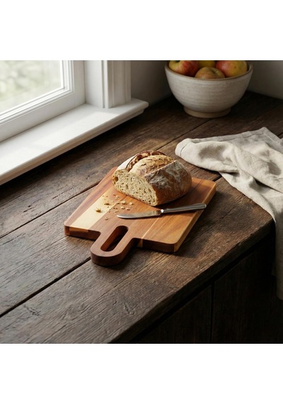 Deconox Doğal Akasya Ahşap Dikdörtgen Kesme Tahtası Ve Sunum Tepsisi 30x18 Cm Saplı Pratik Doğrama Panosu, Ste Diğer