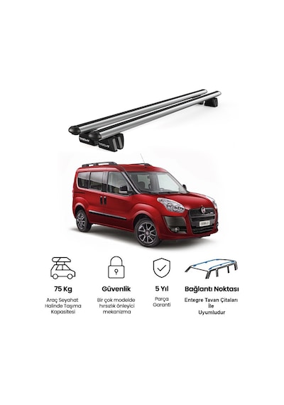 Pençe Fiat Doblo 2010-2022 Uyumlu Gri Ara Atkı 135cm Port Bagaj Tavan Barı