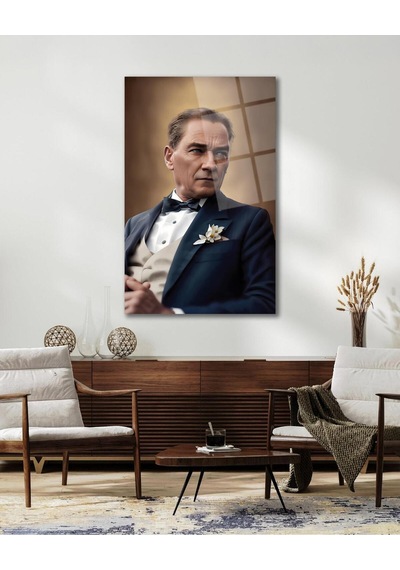 Atatürk Portre Cam Tablo Modern Ev Ofis Salon Hediyelik Büyük Tablo Duvar Dekoru