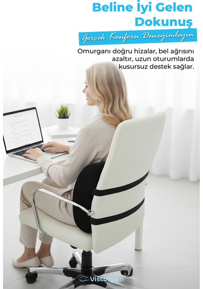 Viscofoam Ortopedik Bel Yastığı Ofis Sandalye Araç Koltuk Bel Destek Yastığı Visco Bel Yastığı Siyah