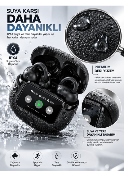 Ipx4 Su Geçirmez Ows Açık Kulak Kablosuz Kulaklık Bluetooth 6.0 Akıllı Led 300 Saat Bekleme Süresi