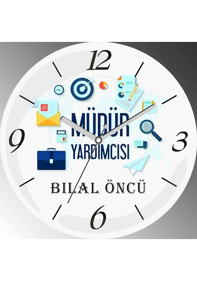 Kişiye Özel Müdür Yardımcısı Çap 30cm Sessiz Akar Bombeli Gerçek Cam Duvar Saati Çok Renkli