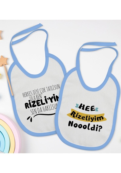 BK Kids Rizeliyim Tasarımlı 2’li Mavi Mama Önlüğü-1 Mavi