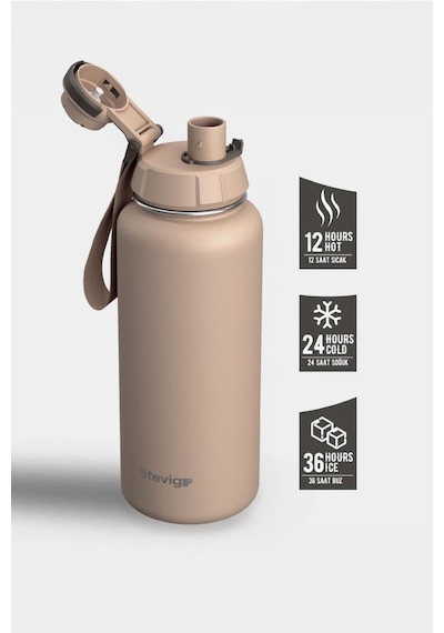 Stevig 1 Hand Leak-proof Sızdırmaz Çelik Termos 1000 Ml Lıght Brown St-217
