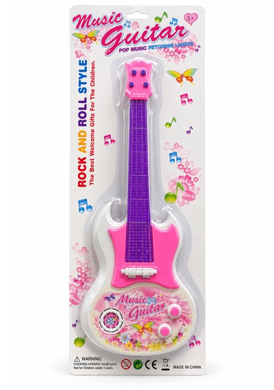 Işıklı Müzikli Oyuncak Gitar 40 Cm Pembe Mor Çocuk Gitarı