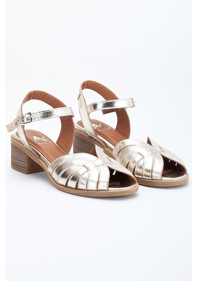 Analin Shoes Kadın Hakiki Deri Bilekten Bağlı Sandalet - Kahve Altın