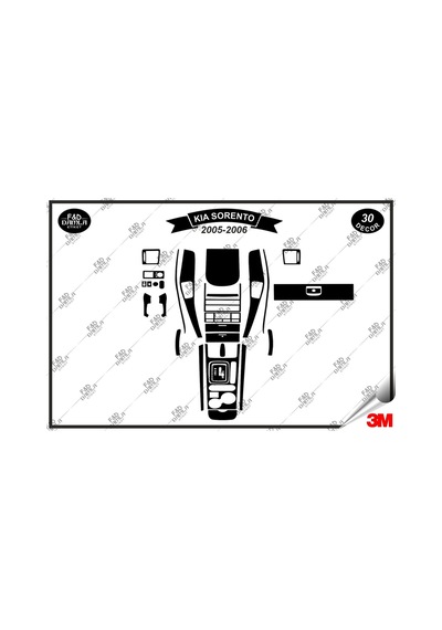 Kıa Sorento 2005-2006 Torpido Konsol Trim Göğüs Maun Kaplama Set 30 Parça Siyah