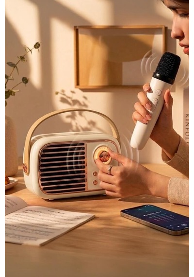 Premium Radyo Dinle Eğlenceli Ofis Bluetooh Hoparlör Bts-1956 Bej