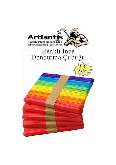 Renkli Dar Dil Çubuğu 250 Adet Ahşap Dondurma Çubuğu Renkli Maket Hobi Okul Proje Tasarım