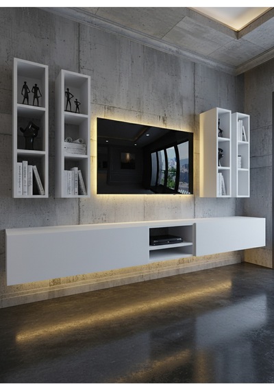 Resital Ledli Duvara Monte Tv Sehpası - Beyaz - W6004-1 Beyaz
