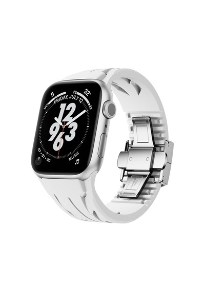 Apple Uyumlu  Watch  10 46mm Krd-127 Metal Tokalı Uzunluk Ayarlı Silikon Kordon