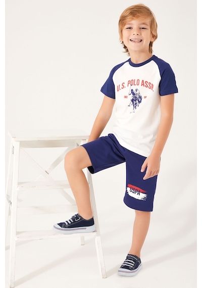 U S Polo Assn Silky Natural Krem Erkek Çocuk Bermuda Takım
