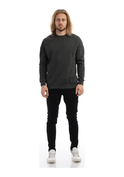 Polostate Erkek Bisiklet Yaka Karyoka Dikişli Sweatshirt Antrasit