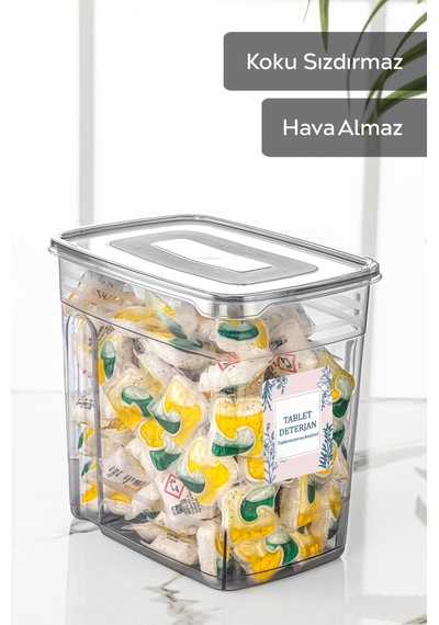 3'lü 3,5 Litre Lena Set Banyo Düzenleyici Etiketli Saklama Kutusu - Toz Tablet Deterjan Saklama Kabı