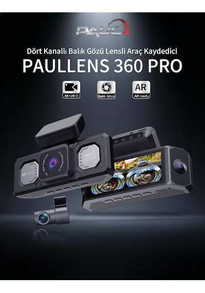 Paul Lens 360pro 4k Yapay Zekalı 4 Göz Araç Kamerası, Ön Arka Plaka Okuma Sağ Sol Balık Gözü Geniş Açılı, Gps Harita, Adas, 5g Wi-fi, Hız Göstergeli