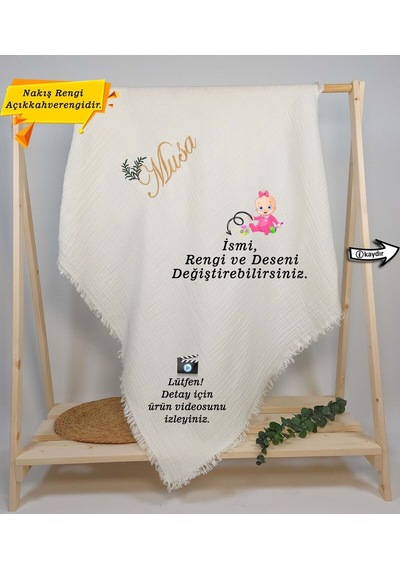 Gros Shop 4 Katlı Müslin %100 Pamuk Çok Amaçlı Bebek Battaniyesi-kişiye Özg Diğer Çok Renkli