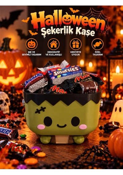 Halloween Cadılar Bayramı Dekoratif Frankenstein Şekerlik Kase Masa Üstü Dekor