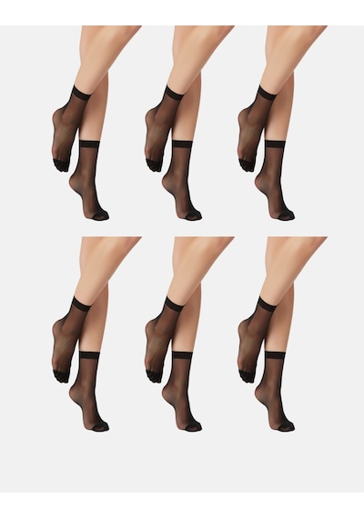 Alya Underwear Kadın Parlak Soket Çorap, 15 Den, Fit - 6'lı Paket Siyah 6'lı
