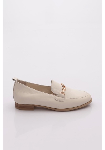 Mammamia D24ya-3470 Kadın Deri Loafer Ayakkabı Kemik Pen-crema