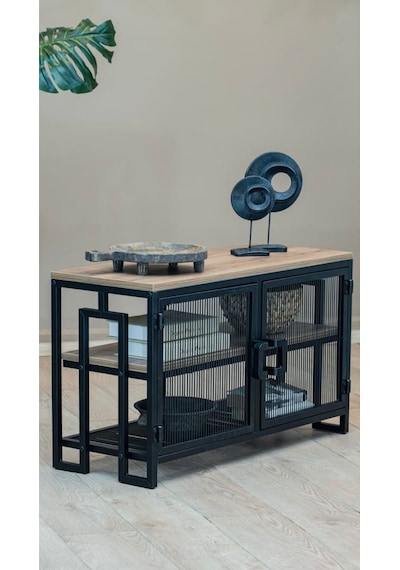 Uykula Tv Sehpası 90 Cm Metal Ayaklı Ahşap Üstlü Raflı Modern Tv Ünitesi Siyah