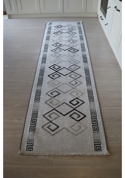 Arte Nakışlı Gri Beyaz Kilim Dekoratif Salon Halısı Yıkanabilir Gri - Beyaz