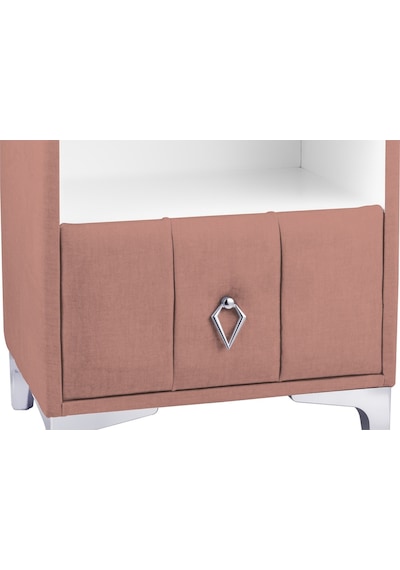 Singular Silver Iki Çekmeceli Pembe Pudra Komodin- Raflı Kumaş Döşemeli Yatak Odası Komodin Modeli Singular Silver Iki Çekmeceli Pembe Pudra Komodin- Raflı Kumaş Döşemeli Yatak Odası Komodin Modeli