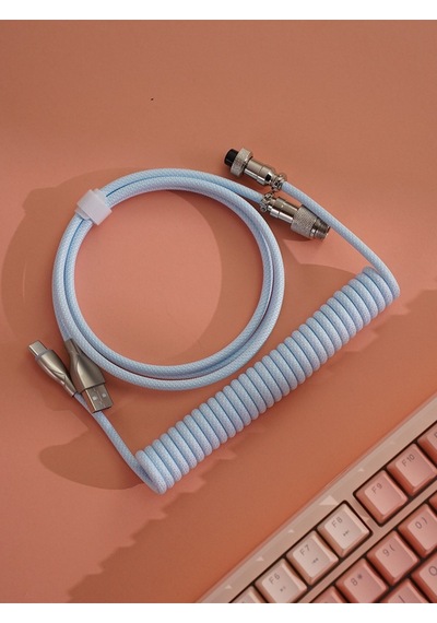 Mekanik Klavyeler İle Uyumlu Coiled Cable- Örgülü Sarmal Type-c Klavye Kablosu