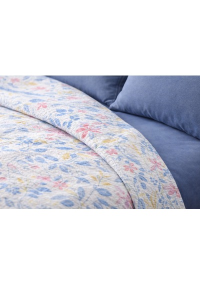 Faralya Life Baskılı Çift Kişilik Pike Takımı 200x220 Cm Pike 240x260 Çarşaf 2 Adet 50x70 Yastık Kılıfı %100 Pamuk Yumuşak Dokulu Yatak Örtüsü Seti Mavi