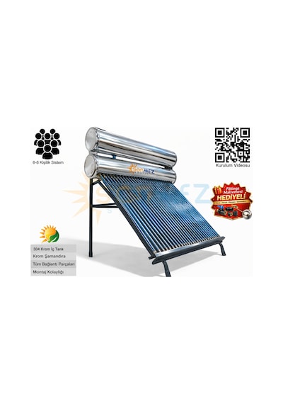 Solar Krom Kılıf 30x Vakum Tüplü Güneş Enerjisi Sıcak Su Sistemi Açık Devre Doğal Akışlı