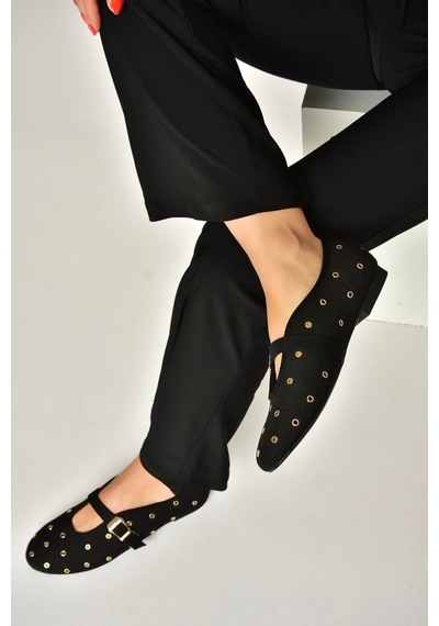 Fox Shoes Y820410104 Siyah Triko Kumaş Kadın Babet Siyah