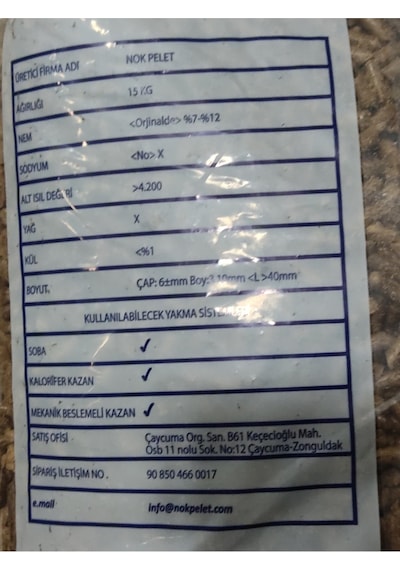 Nok Çam Peleti %100 Çam Pelet Yakıtı 15Kg