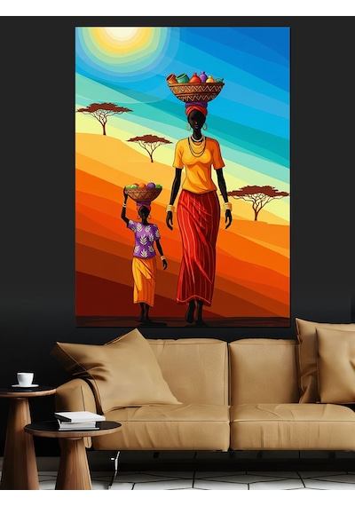 Ahşap Tablo Güneş Altında Afrika Figürü