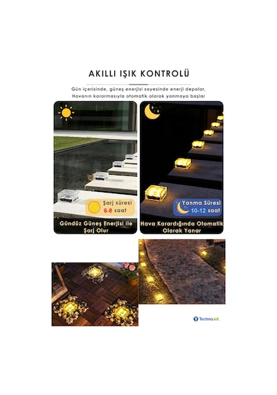 Technojet 4 Adet Solar Güneş Enerjili 4 Ledli Zemin Dekoratif Bahçe Aydınlatma Kristal Led Sarı Işık